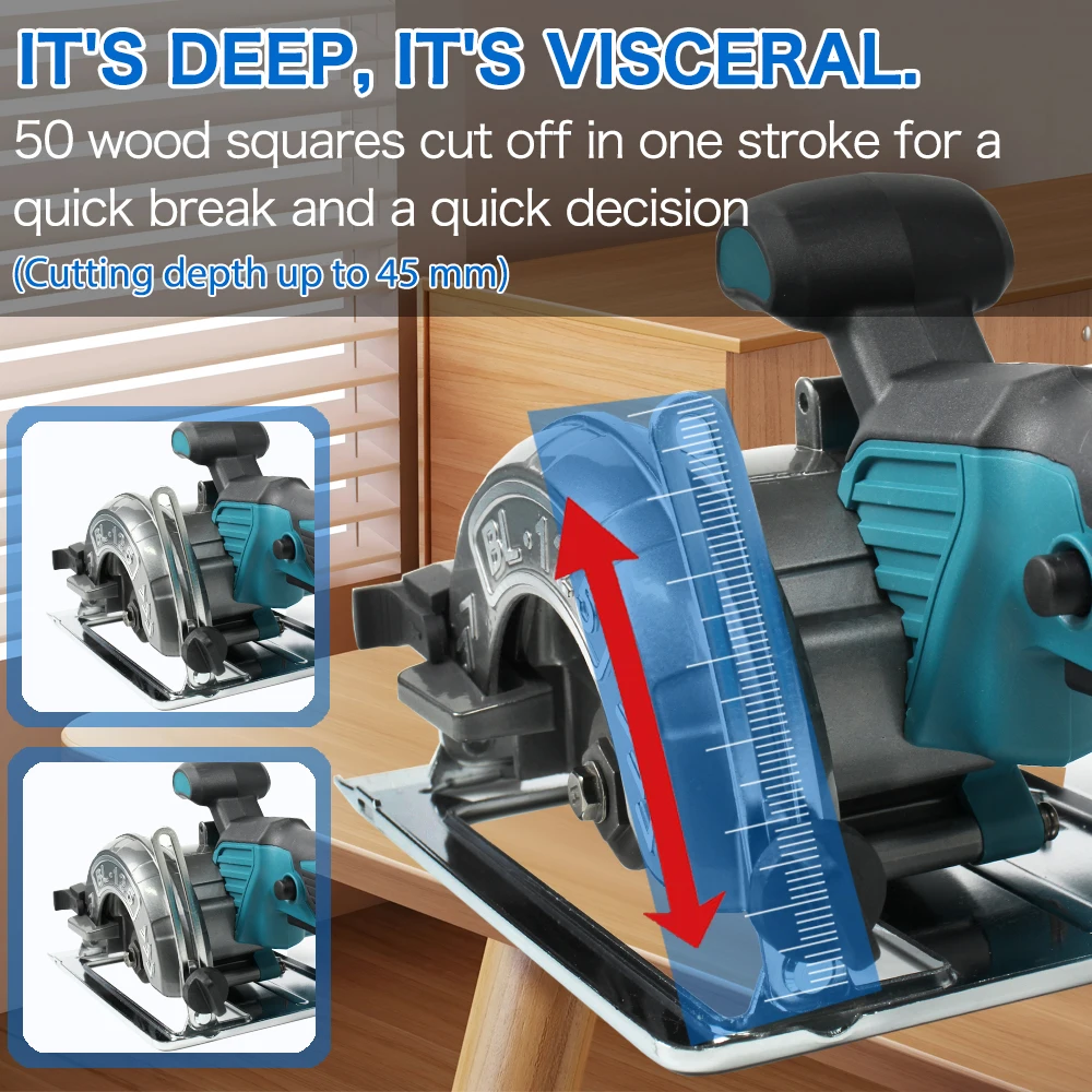 Brushless Circular Saw 125mm Cordless Electric Saw Adjustable Wood Cuttiing Machine Handheld Woodworking Saw