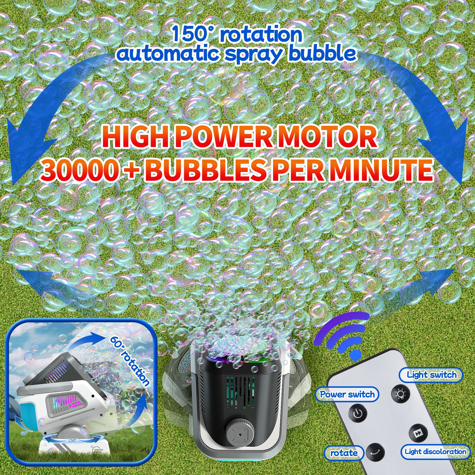 Bubble Machine with Remote Control, Automatic Rotation, and Rgb Lights, 1800Mah Rechargeable Battery, Type-C Charging Bubble Machine with Remote Control, Automatic Rotation, and Rgb Lights, 1800Mah Rechargeable Battery, Type-C Charging