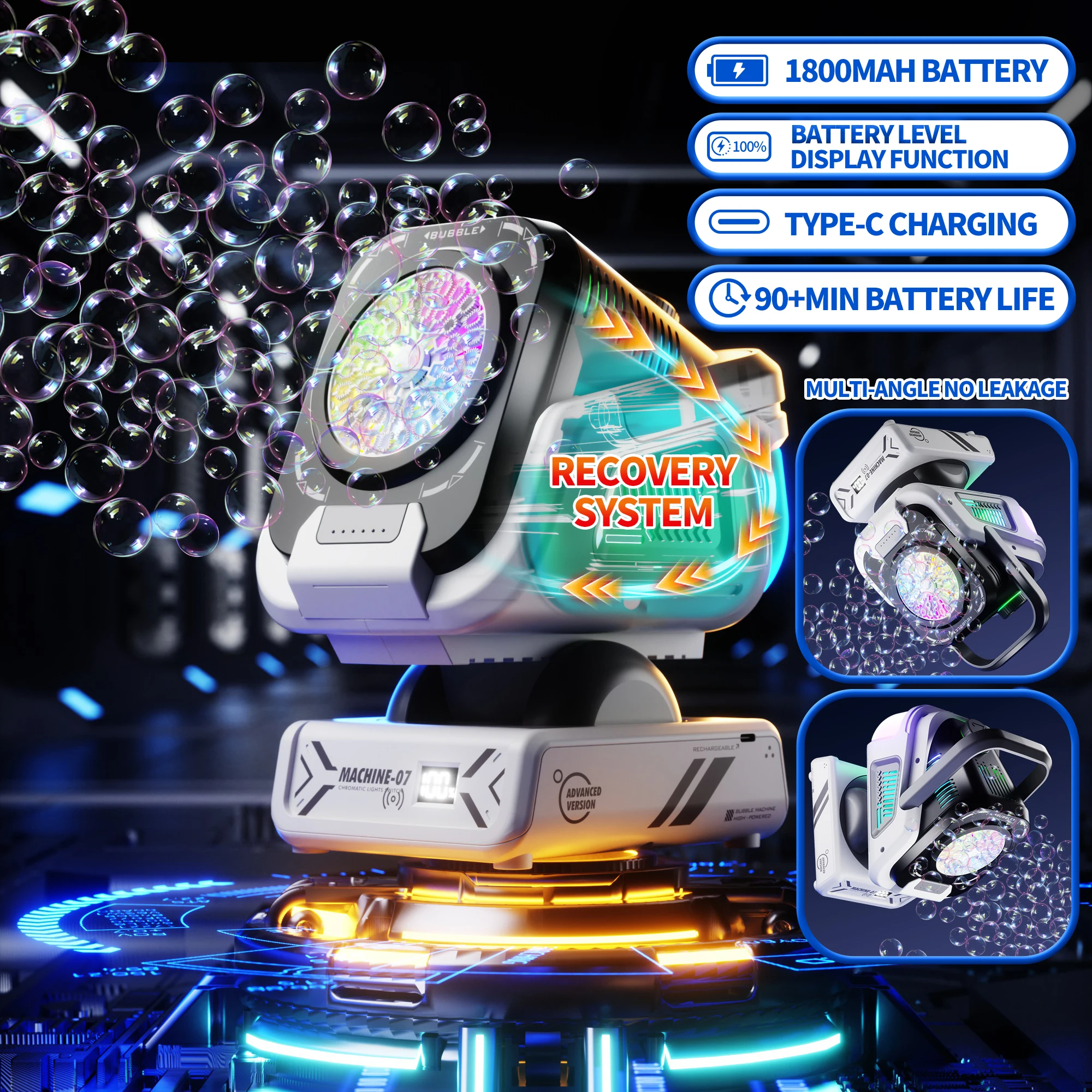Bubble Machine with Remote Control, Automatic Rotation, and Rgb Lights, 1800Mah Rechargeable Battery, Type-C Charging Bubble Machine with Remote Control, Automatic Rotation, and Rgb Lights, 1800Mah Rechargeable Battery, Type-C Charging