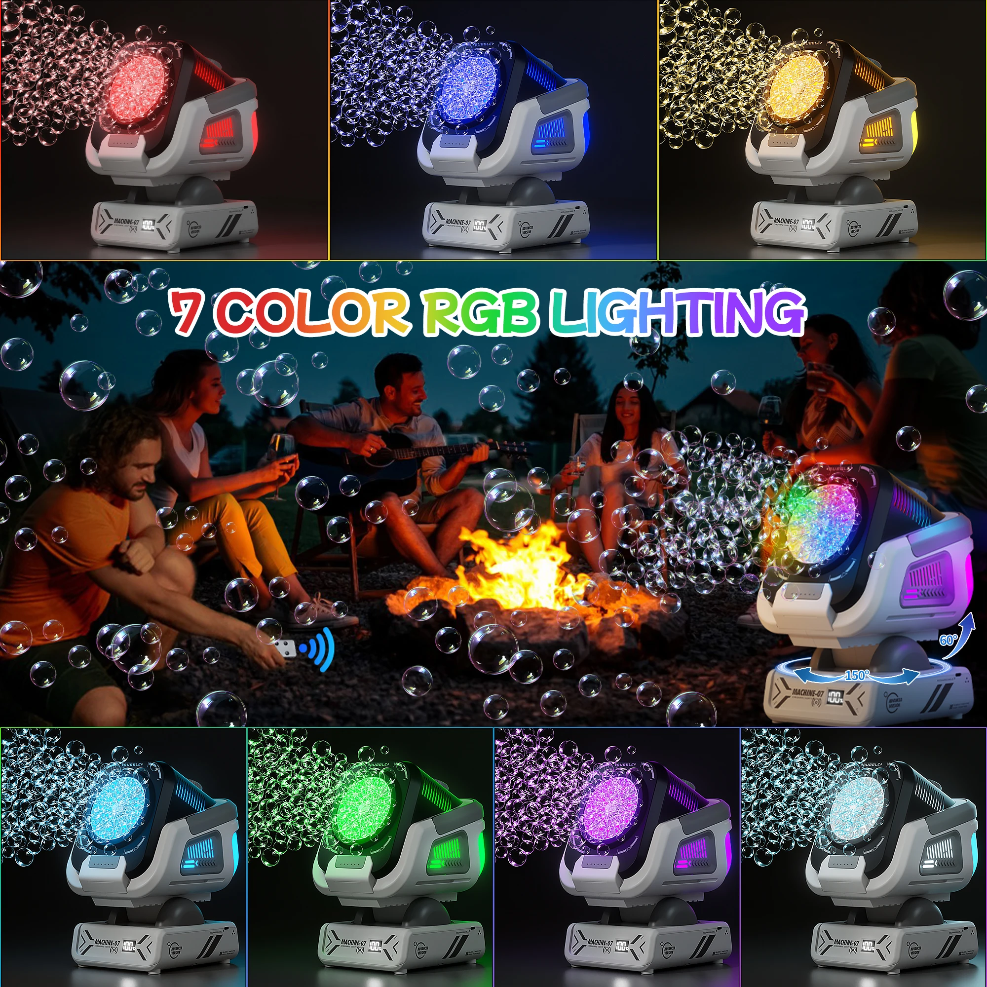 Bubble Machine with Remote Control, Automatic Rotation, and Rgb Lights, 1800Mah Rechargeable Battery, Type-C Charging Bubble Machine with Remote Control, Automatic Rotation, and Rgb Lights, 1800Mah Rechargeable Battery, Type-C Charging