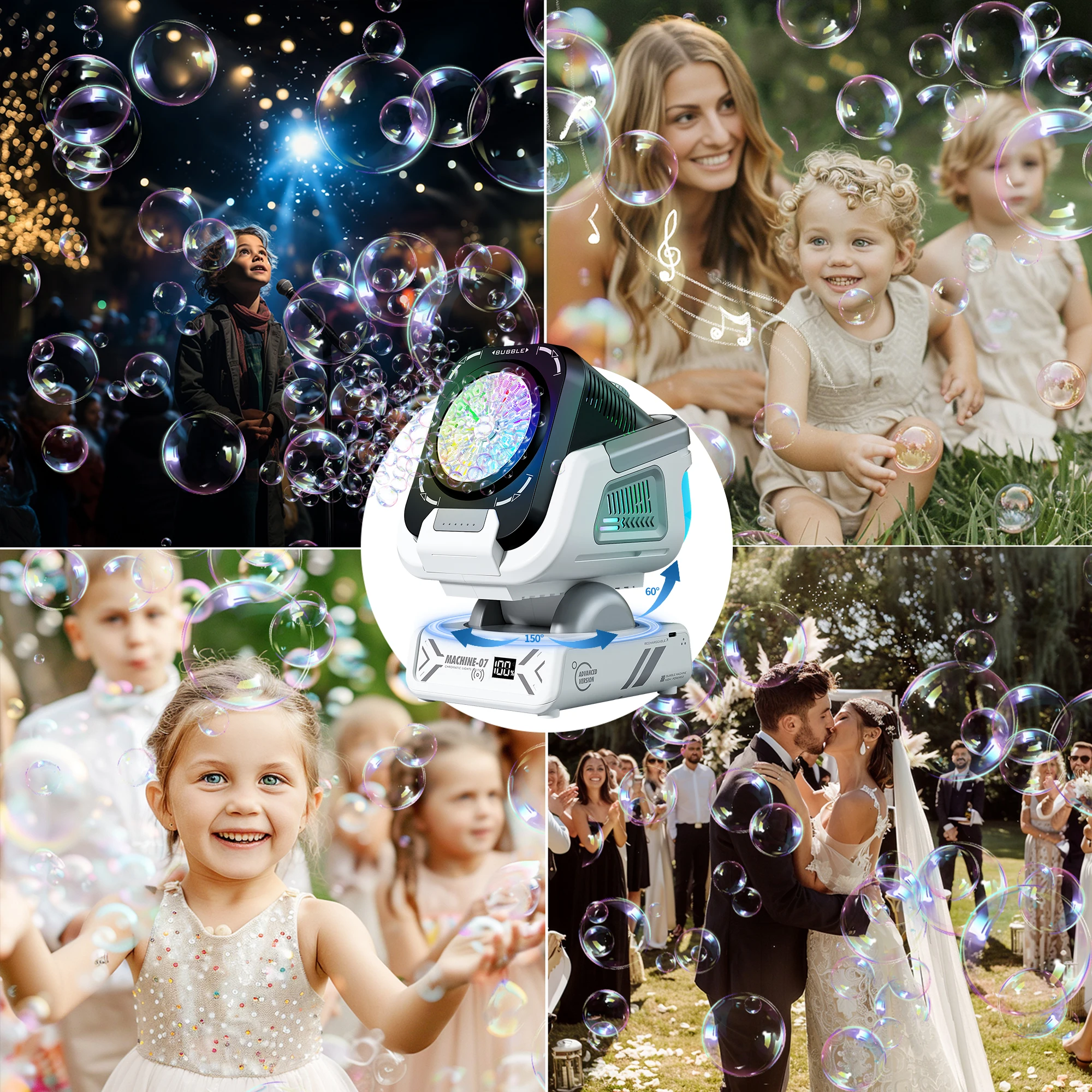 Bubble Machine with Remote Control, Automatic Rotation, and Rgb Lights, 1800Mah Rechargeable Battery, Type-C Charging Bubble Machine with Remote Control, Automatic Rotation, and Rgb Lights, 1800Mah Rechargeable Battery, Type-C Charging