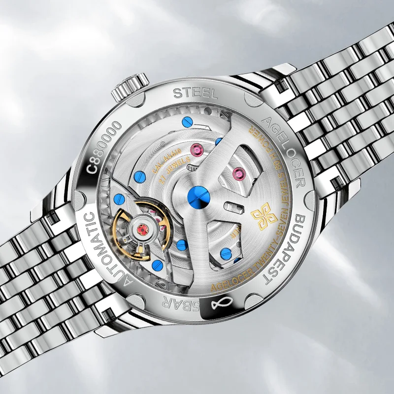 Budapest Watch Steel Strap Men's Business Dress Big Calendar Automatic Mechanical Watch Birthday Gift for Men