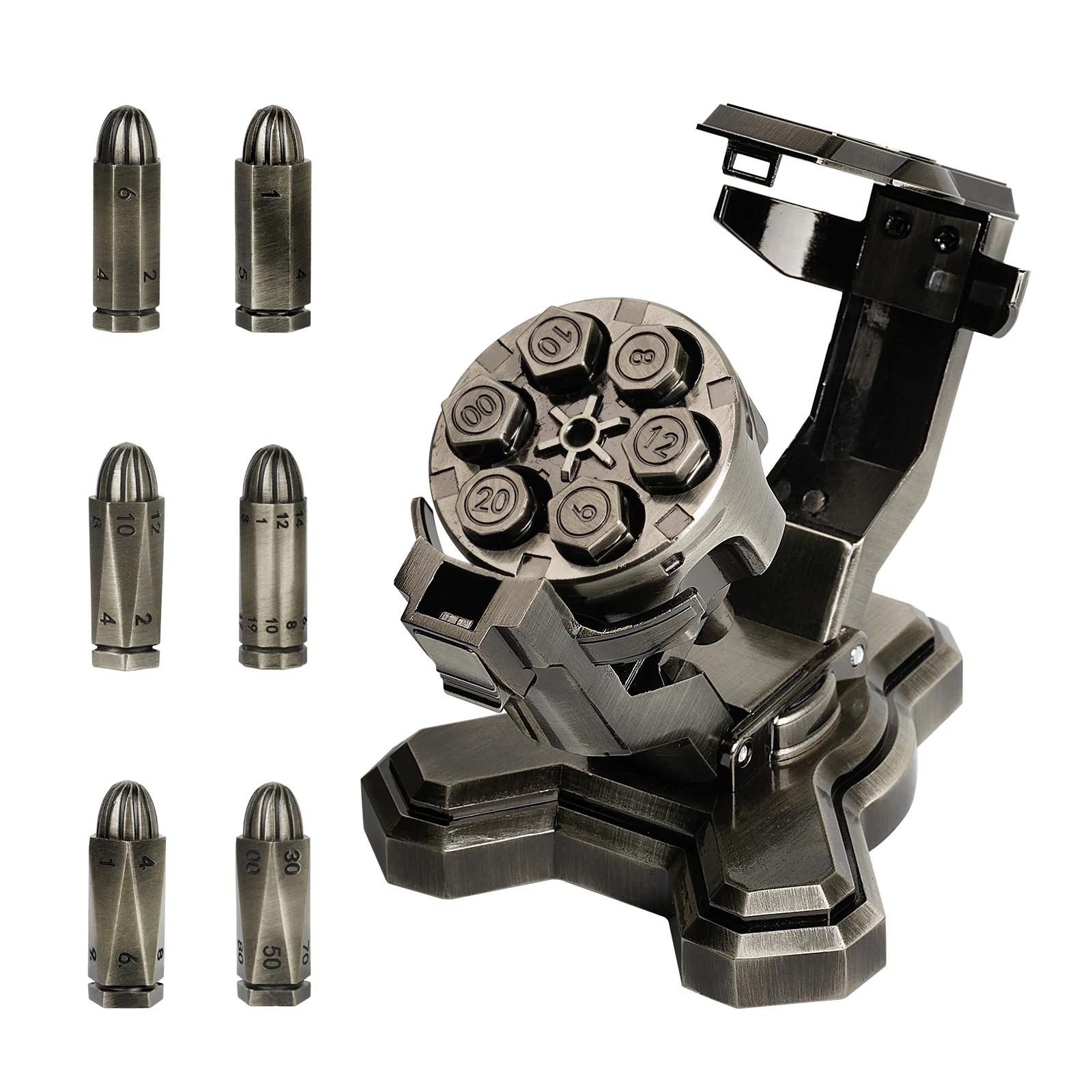 Bullet Nest,Bullet Dice,Bullet dice Revolver,Metal Dice Set for DND with Spinning Revolver Cylinder Container, Dice for Bullet Nest,Bullet Dice,Bullet dice Revolver,Metal Dice Set for DND with Spinning Revolver Cylinder Container, Dice for