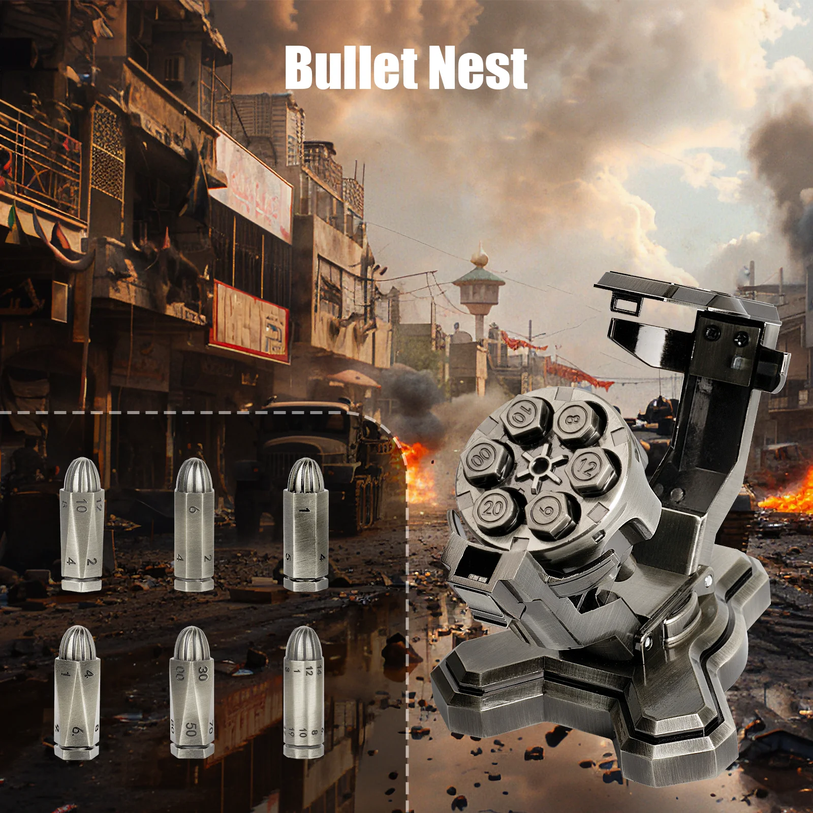 Bullet Nest,Bullet Dice,Bullet dice Revolver,Metal Dice Set for DND with Spinning Revolver Cylinder Container, Dice for Bullet Nest,Bullet Dice,Bullet dice Revolver,Metal Dice Set for DND with Spinning Revolver Cylinder Container, Dice for