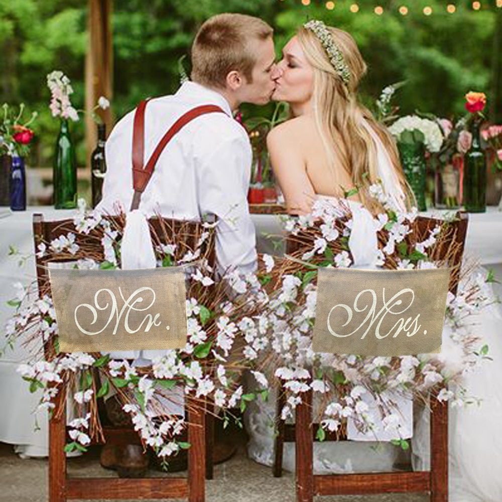 Burlap Cloth Mr and Mrs Chair Signs Set Burlap Cloth Mr and Mrs Chair Signs Set