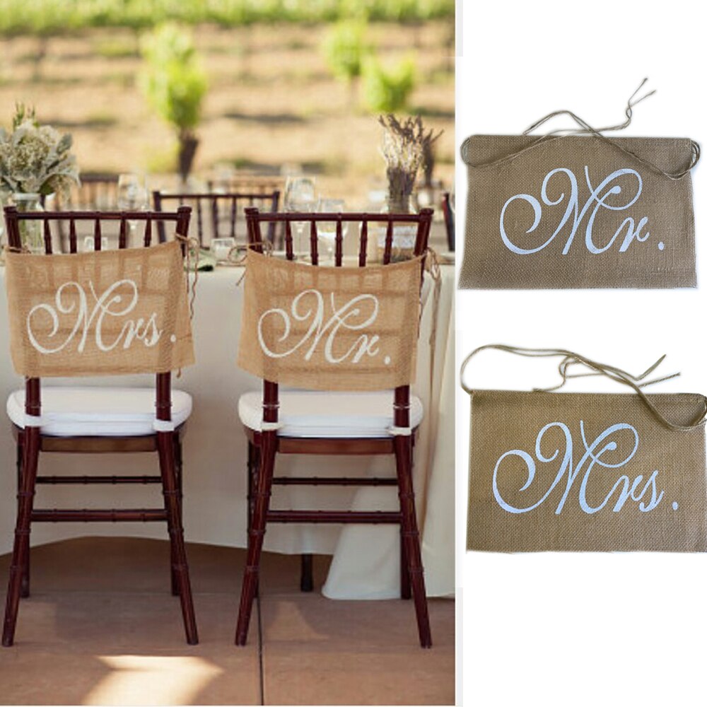 Burlap Cloth Mr and Mrs Chair Signs Set Burlap Cloth Mr and Mrs Chair Signs Set
