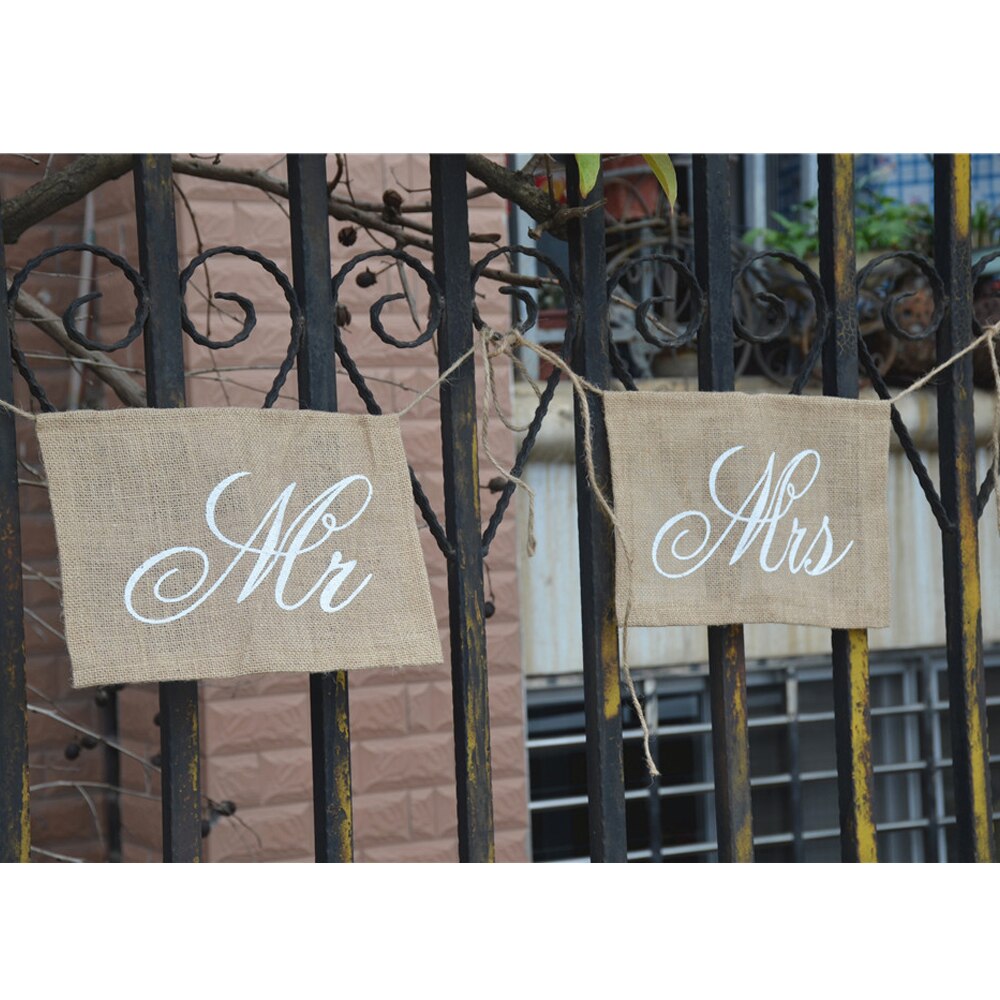 Burlap Cloth Mr and Mrs Chair Signs Set Burlap Cloth Mr and Mrs Chair Signs Set