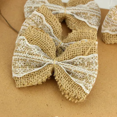 Burlap Jute Bows with White Lace (10pc)