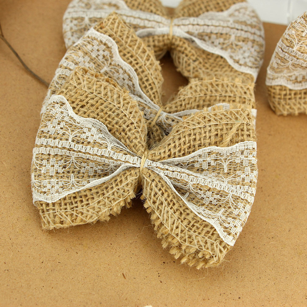 Burlap Jute Bows with White Lace (10pc) Burlap Jute Bows with White Lace (10pc)