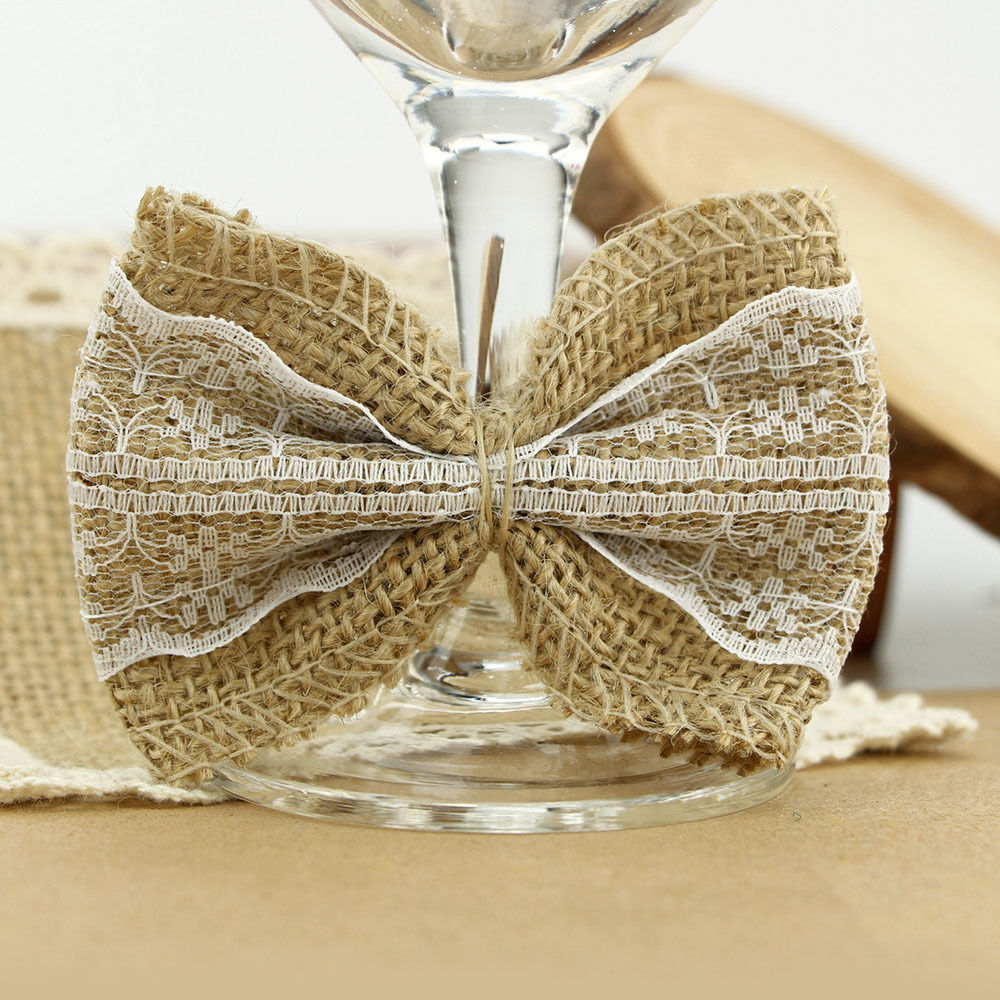 Burlap Jute Bows with White Lace (10pc)