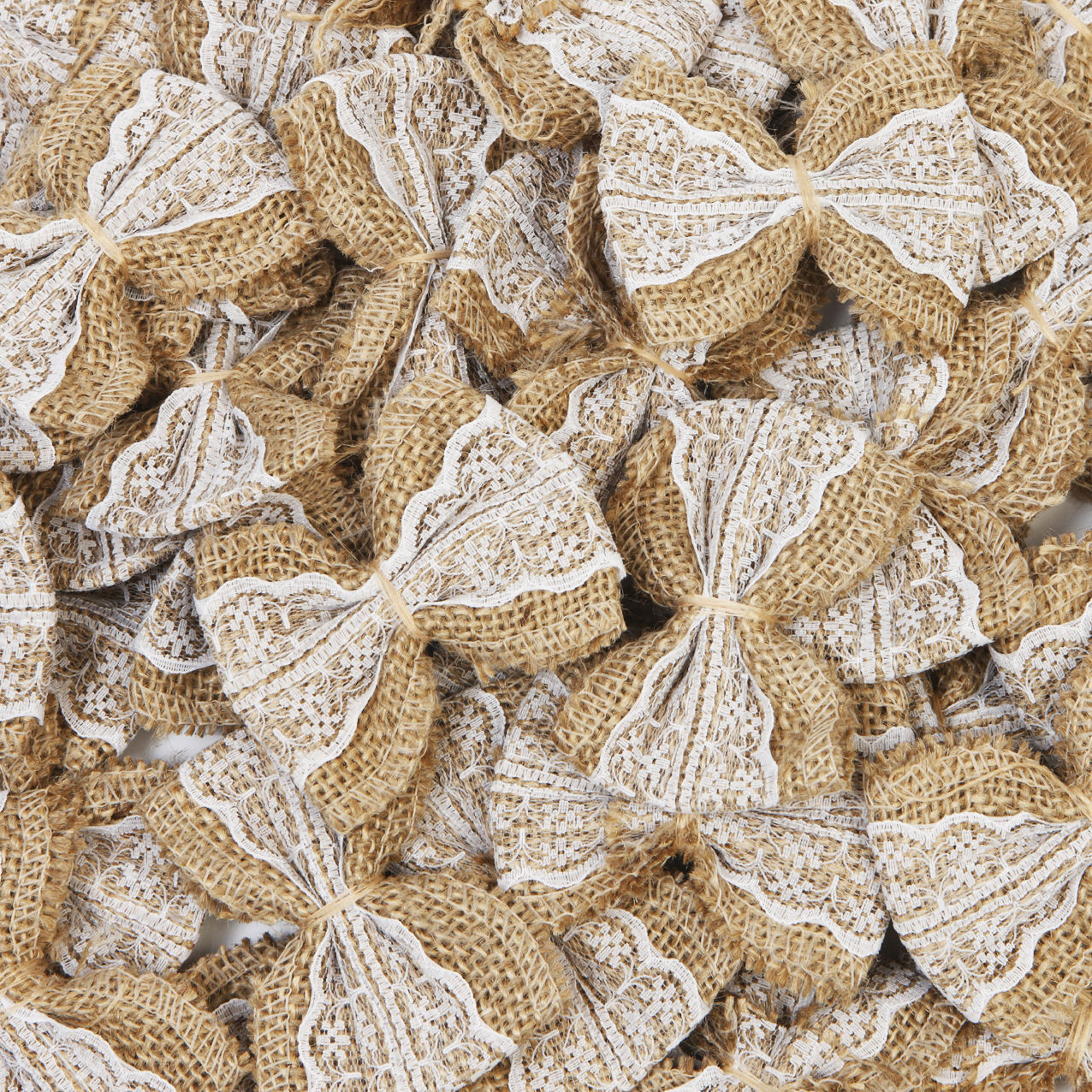 Burlap Jute Bows with White Lace (10pc)