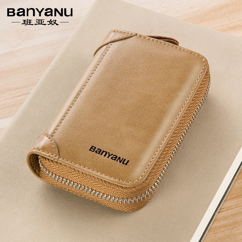 Business Casual RFID Blocking Men Card Pack Genuine Leather Zipper Credit Card Holder Wallet Men Women Card Wallet Coin