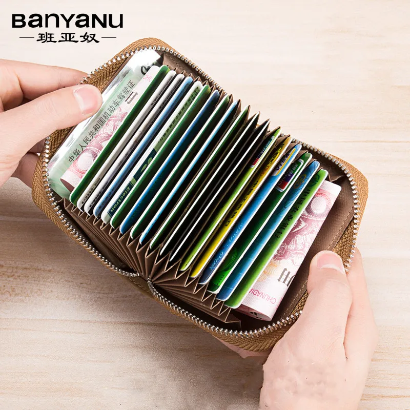 Business Casual RFID Blocking Men Card Pack Genuine Leather Zipper Credit Card Holder Wallet Men Women Card Wallet Coin