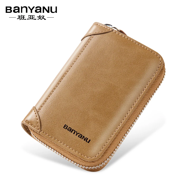 Business Casual RFID Blocking Men Card Pack Genuine Leather Zipper Credit Card Holder Wallet Men Women Card Wallet Coin