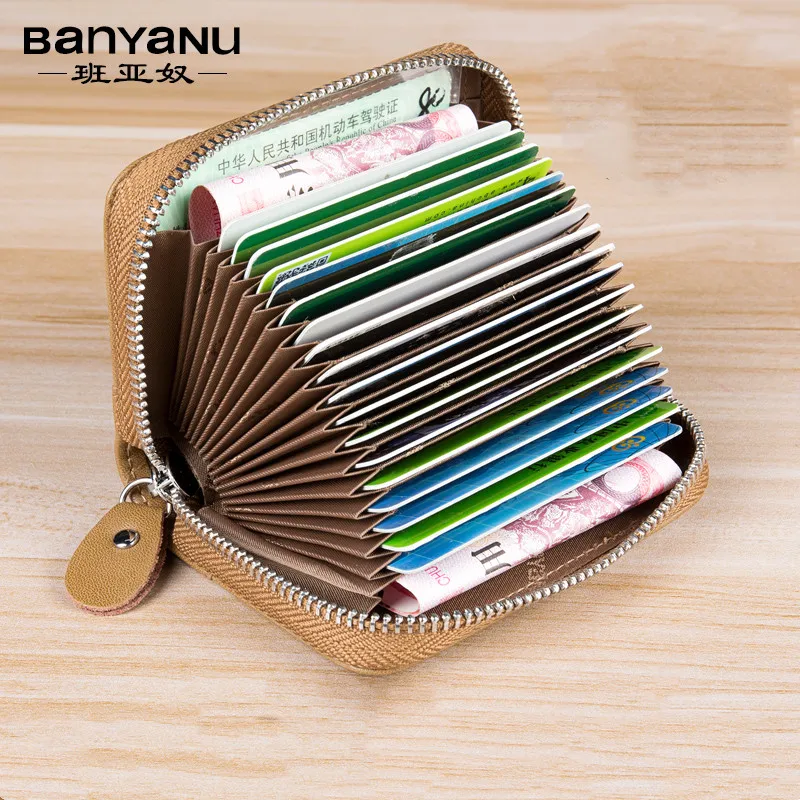 Business Casual RFID Blocking Men Card Pack Genuine Leather Zipper Credit Card Holder Wallet Men Women Card Wallet Coin