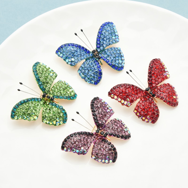 Butterfly Brooch Pin with Rhinestone Crystals