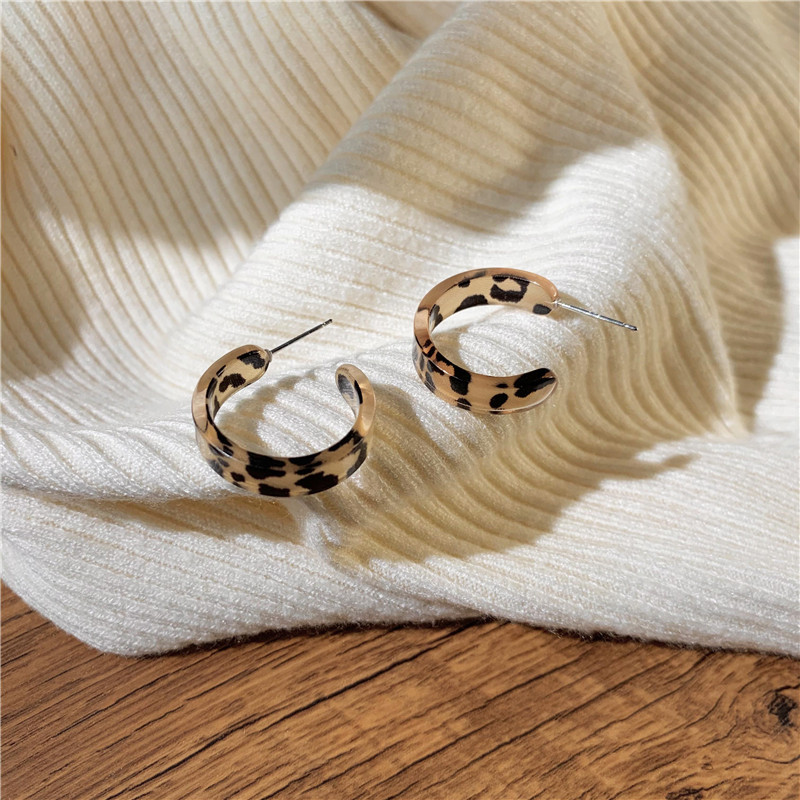 C Shaped Leopard Print Earrings