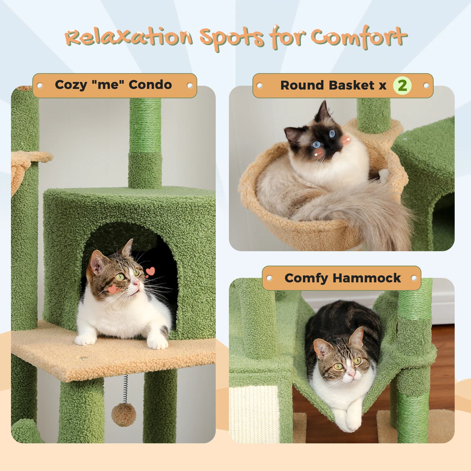 Cactus Cat Tree Floor to Ceiling Cat Tower 7 Tiers Cat Climbing Tree with Cozy Hammocks and Condos 5 Platforms Cactus Cat Tree Floor to Ceiling Cat Tower 7 Tiers Cat Climbing Tree with Cozy Hammocks and Condos 5 Platforms