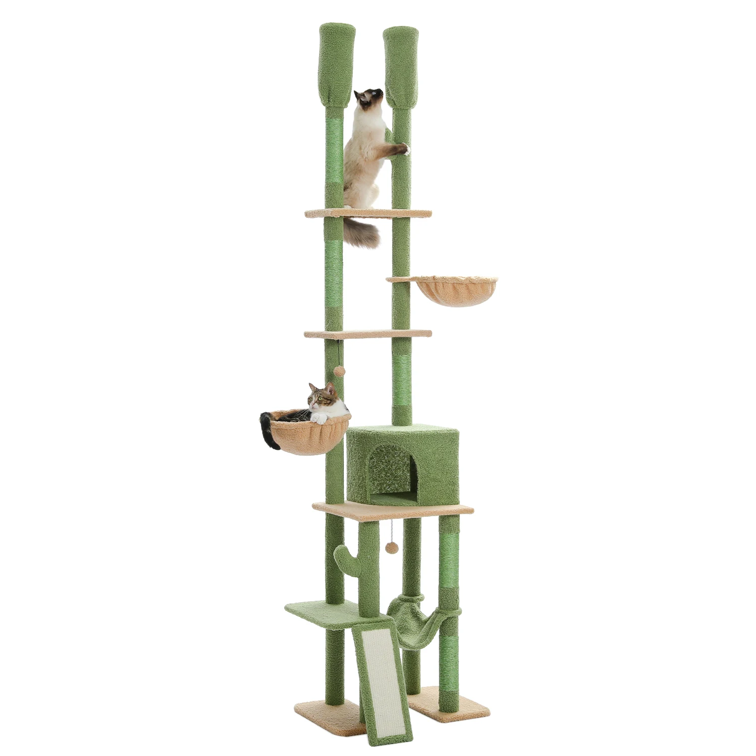 Cactus Cat Tree Floor to Ceiling Cat Tower 7 Tiers Cat Climbing Tree with Cozy Hammocks and Condos 5 Platforms Cactus Cat Tree Floor to Ceiling Cat Tower 7 Tiers Cat Climbing Tree with Cozy Hammocks and Condos 5 Platforms