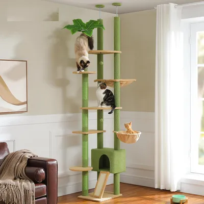 Cactus Cat Tree Floor to Ceiling Cat Tower Adjustable Height with Cat Condo Cozy Hammock and Scratching Post Tall