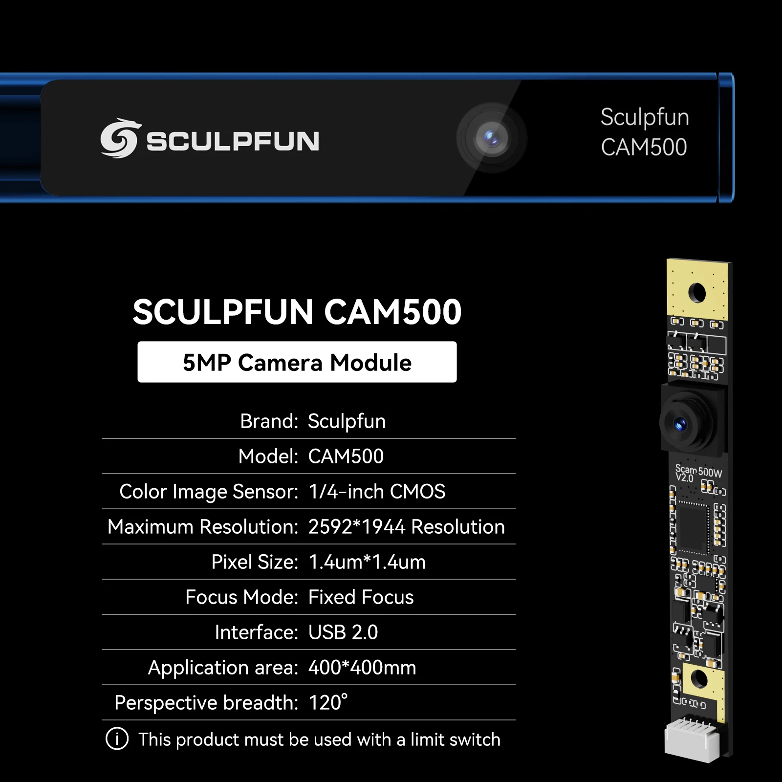 Camera 5MP Pixel 120° Wide-angle Lens with for Sculpfun Ultra series Laser Engravers