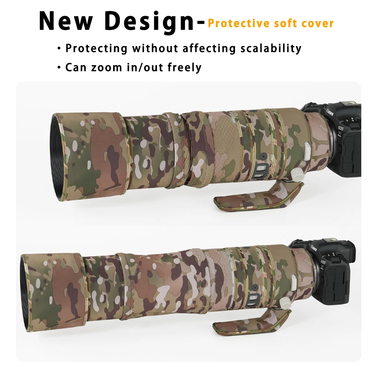 Camouflage Lens Coat for CANON RF 200 800 mm F 6.3-9 IS USM Elastic Waterproof and Rainproof Lens Protective Cover