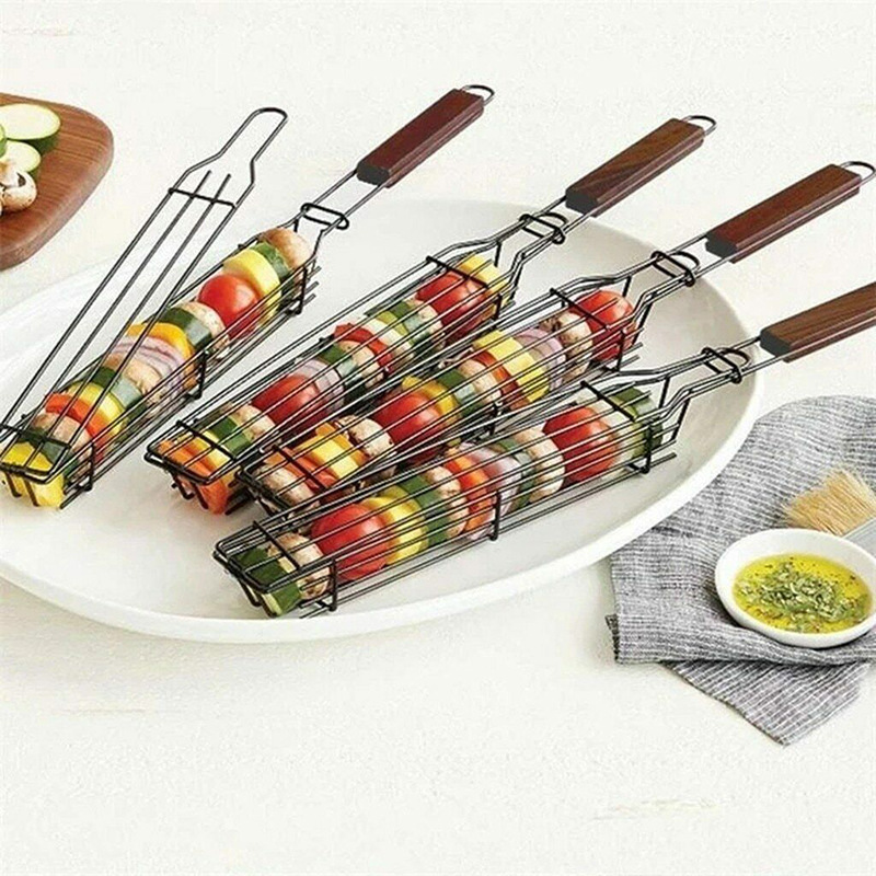 Camping barbecue BBQ Grilling Basket Charcoal grill Outdoors Grill tools Portable Nonstick Roasting meat accessories