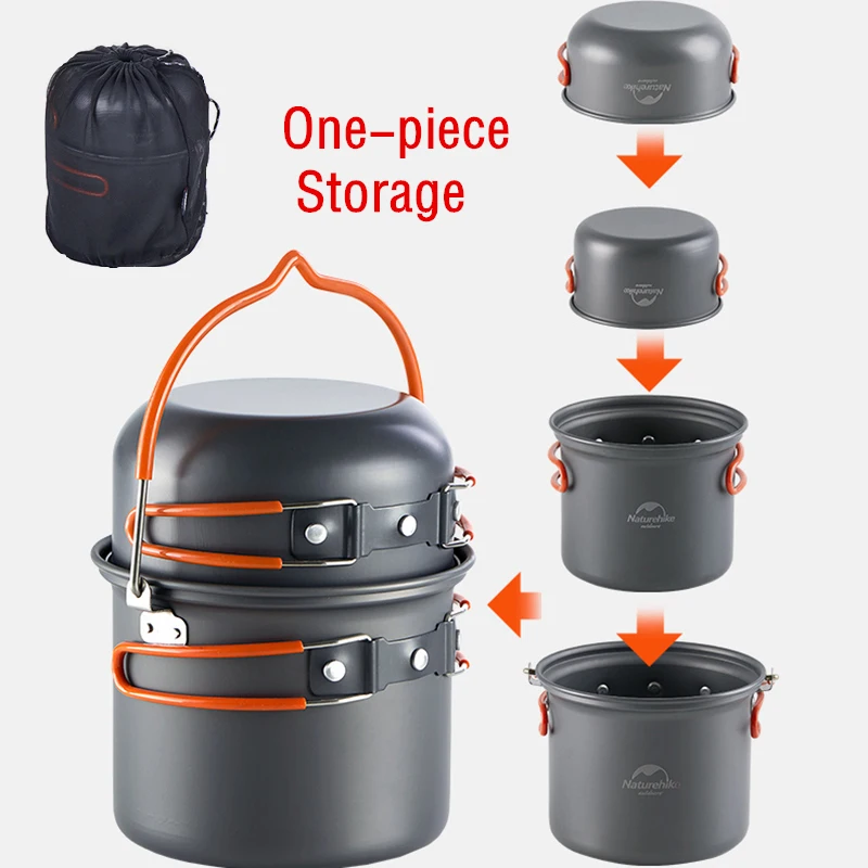 Camping Cooking Set Outdoor Picnic Camping Pot Ultralight Portable Picnic Cookware 3 Person Hiking Non Stick Pots