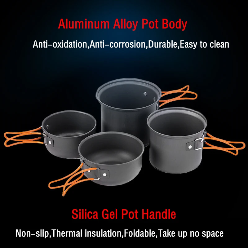 Camping Cooking Set Outdoor Picnic Camping Pot Ultralight Portable Picnic Cookware 3 Person Hiking Non Stick Pots