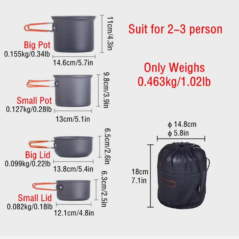 Camping Cooking Set Outdoor Picnic Camping Pot Ultralight Portable Picnic Cookware 3 Person Hiking Non Stick Pots
