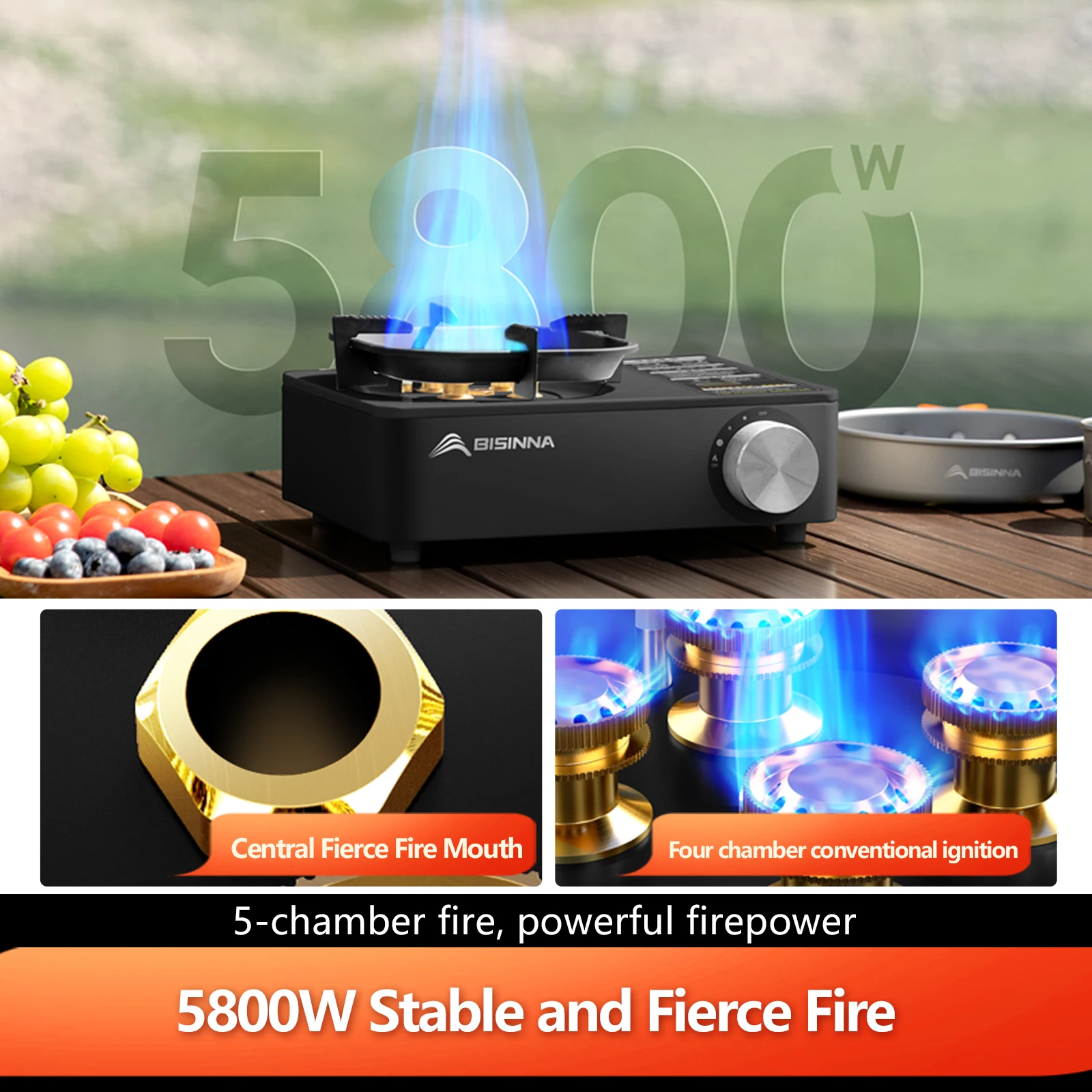 Camping Gas Stove 5800W High Firepower Outdoor Portable Cassette Burner for Picnic Hiking Trekking