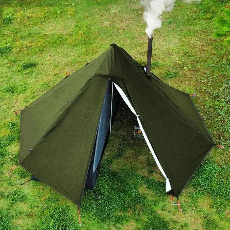 Camping Hot Tent with Chimney Window Outdoor Ultralight Tipi Teepee Tent Pyramid Double Layer Bushcraft 1 Person Tents Camping Hot Tent with Chimney Window Outdoor Ultralight Tipi Teepee Tent Pyramid Double Layer Bushcraft 1 Person Tents