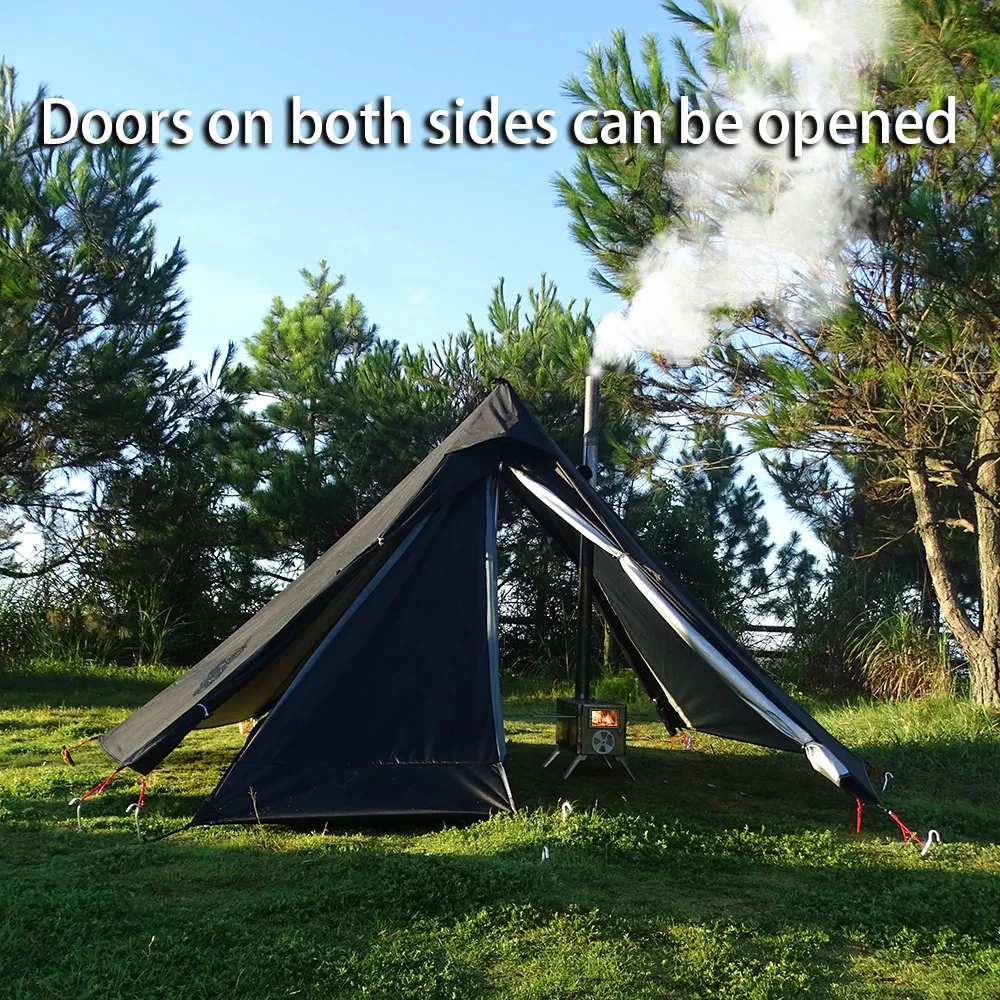 Camping Hot Tent with Chimney Window Outdoor Ultralight Tipi Teepee Tent Pyramid Double Layer Bushcraft 1 Person Tents