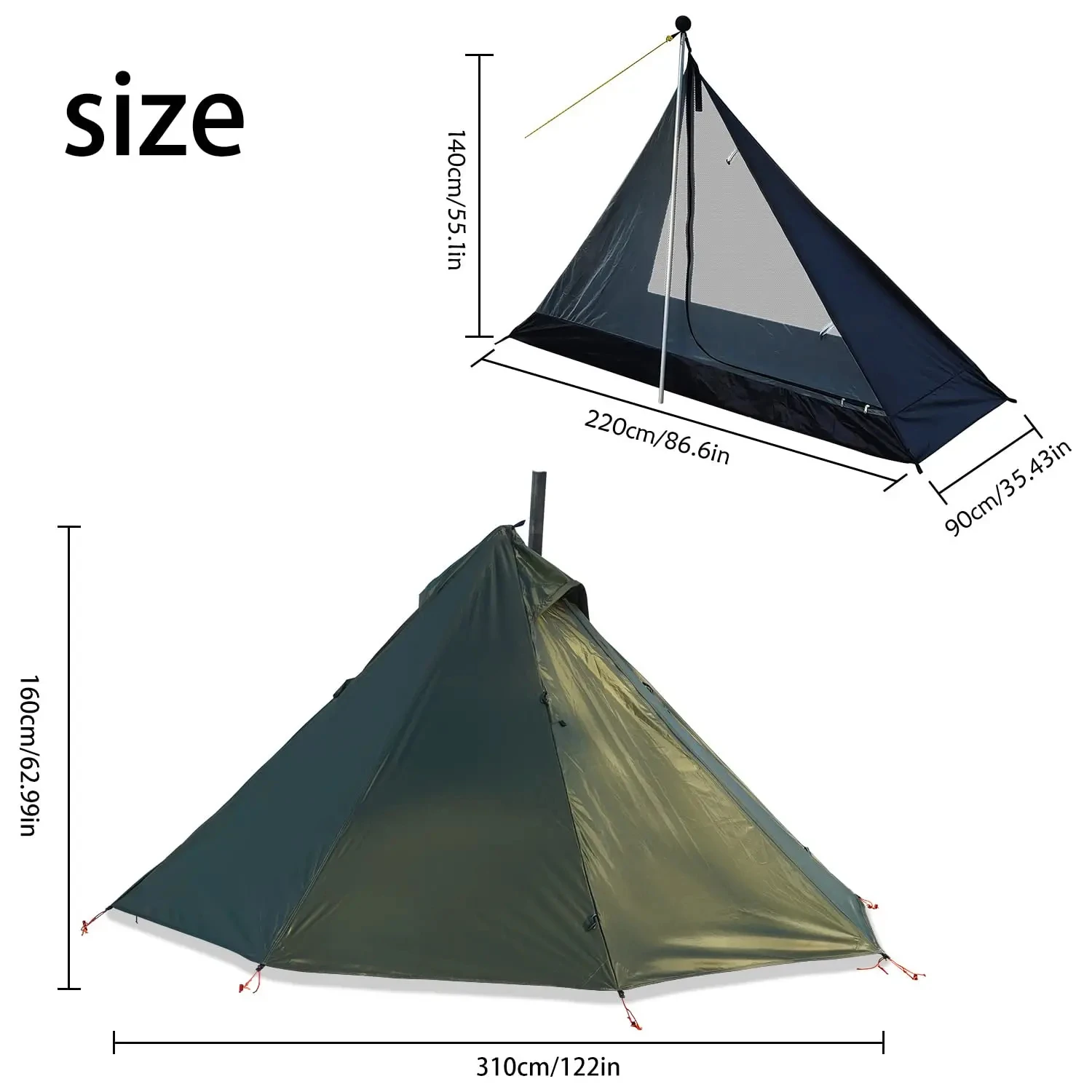 Camping Hot Tent with Chimney Window Outdoor Ultralight Tipi Teepee Tent Pyramid Double Layer Bushcraft 1 Person Tents