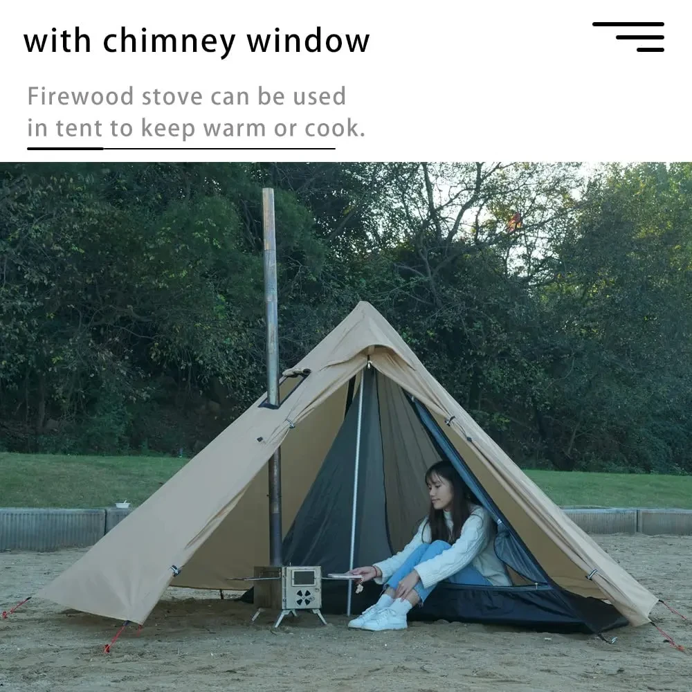 Camping Hot Tent with Chimney Window Outdoor Ultralight Tipi Teepee Tent Pyramid Double Layer Bushcraft 1 Person Tents
