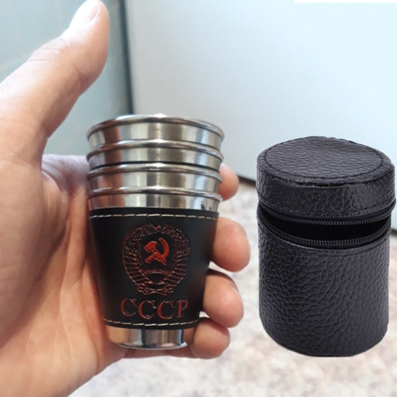 Camping Shot Glass with Leather Pouch (4 pcs)