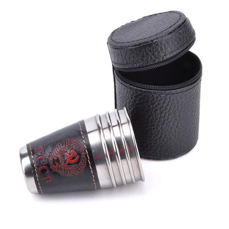 Camping Shot Glass with Leather Pouch (4 pcs) Camping Shot Glass with Leather Pouch (4 pcs)
