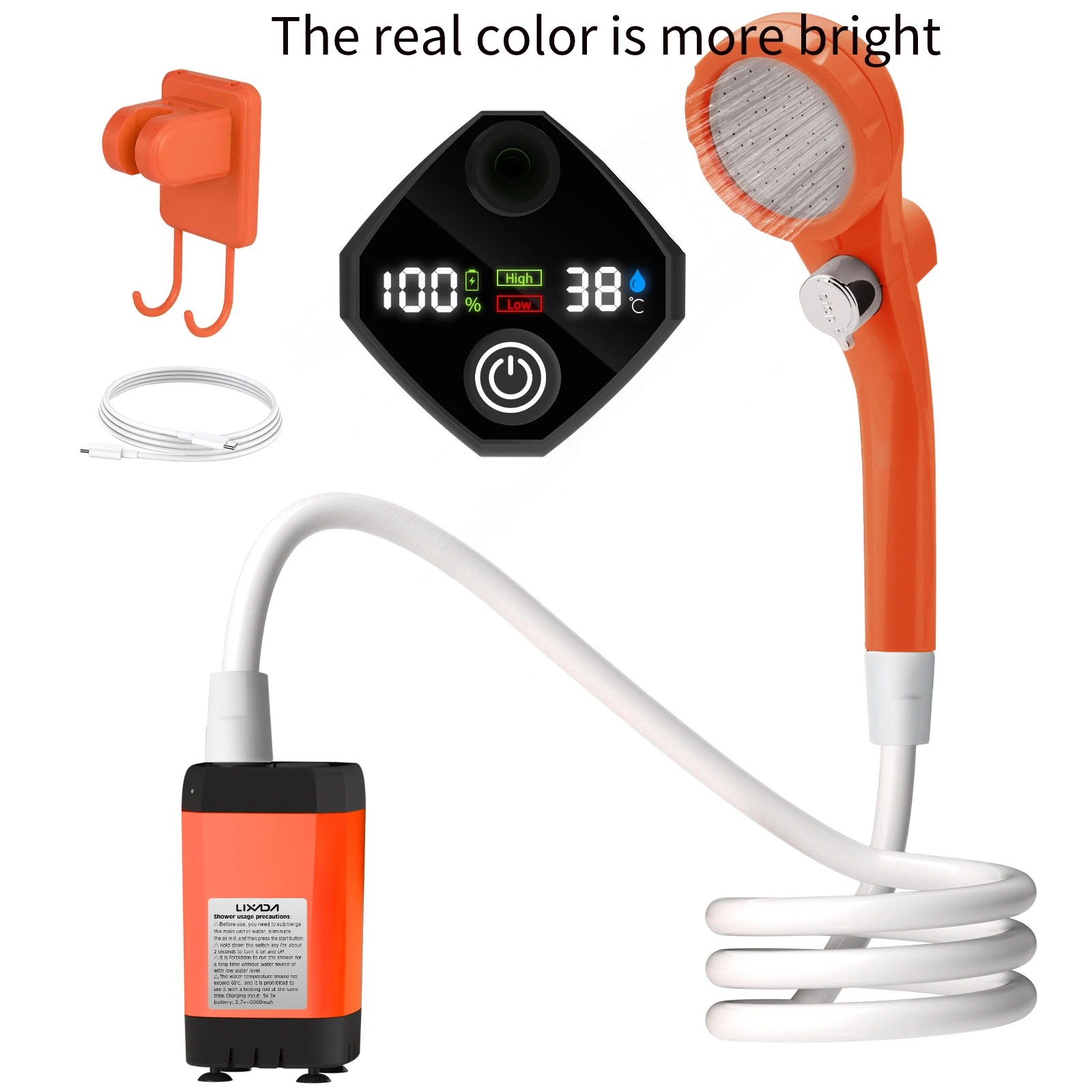 Camping Shower Pump RV Outdoor Shower Kit Camp Shower w/Full Screen Intelligent Digital Display Adjustable 6000mAh