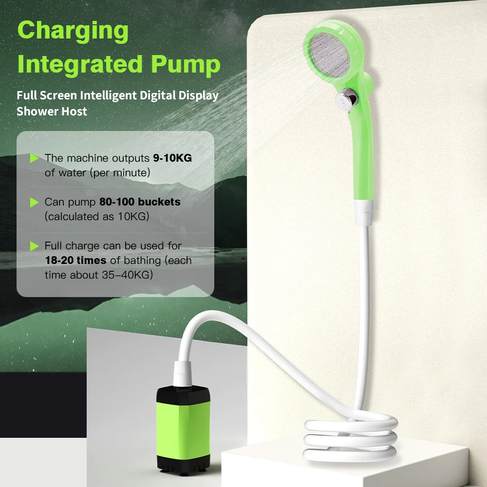 Camping Shower Pump RV Outdoor Shower Kit Camp Shower w/Full Screen Intelligent Digital Display Adjustable 6000mAh