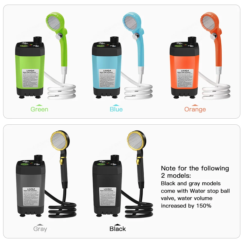 Camping Shower Pump RV Outdoor Shower Kit Camp Shower w/Full Screen Intelligent Digital Display Adjustable 6000mAh