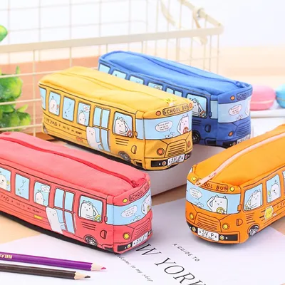 Canvas Pencil Case Bus Design