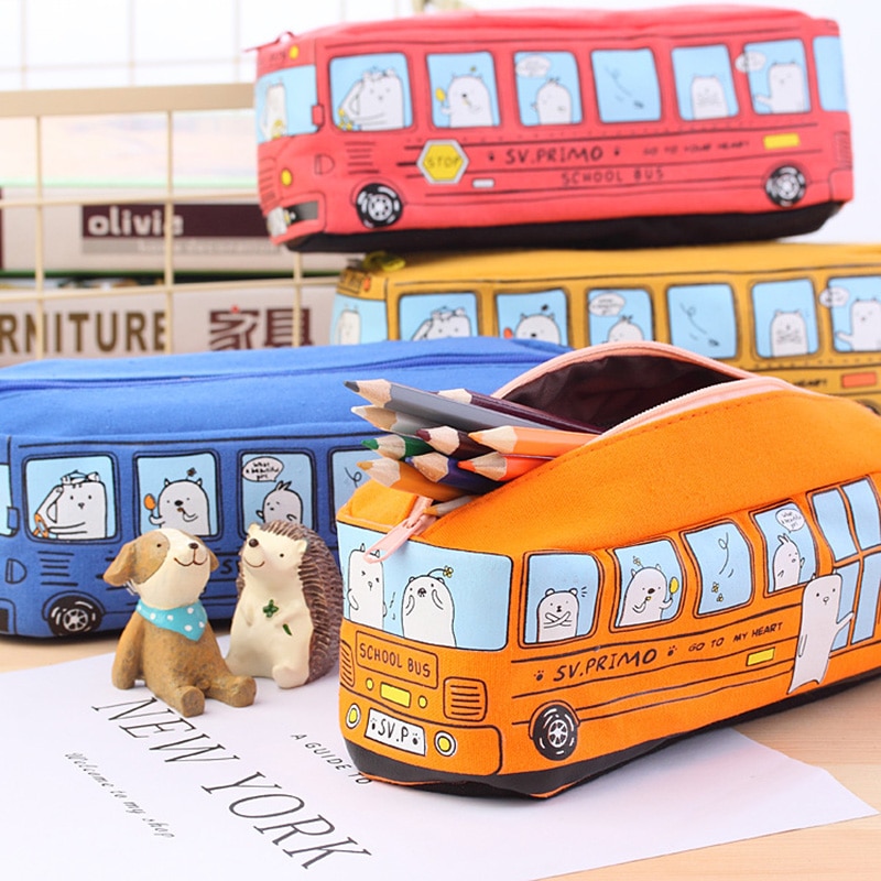 Canvas Pencil Case Bus Design