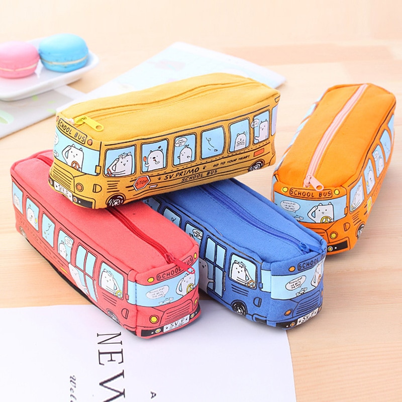 Canvas Pencil Case Bus Design