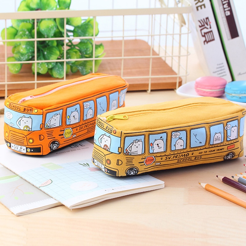 Canvas Pencil Case Bus Design