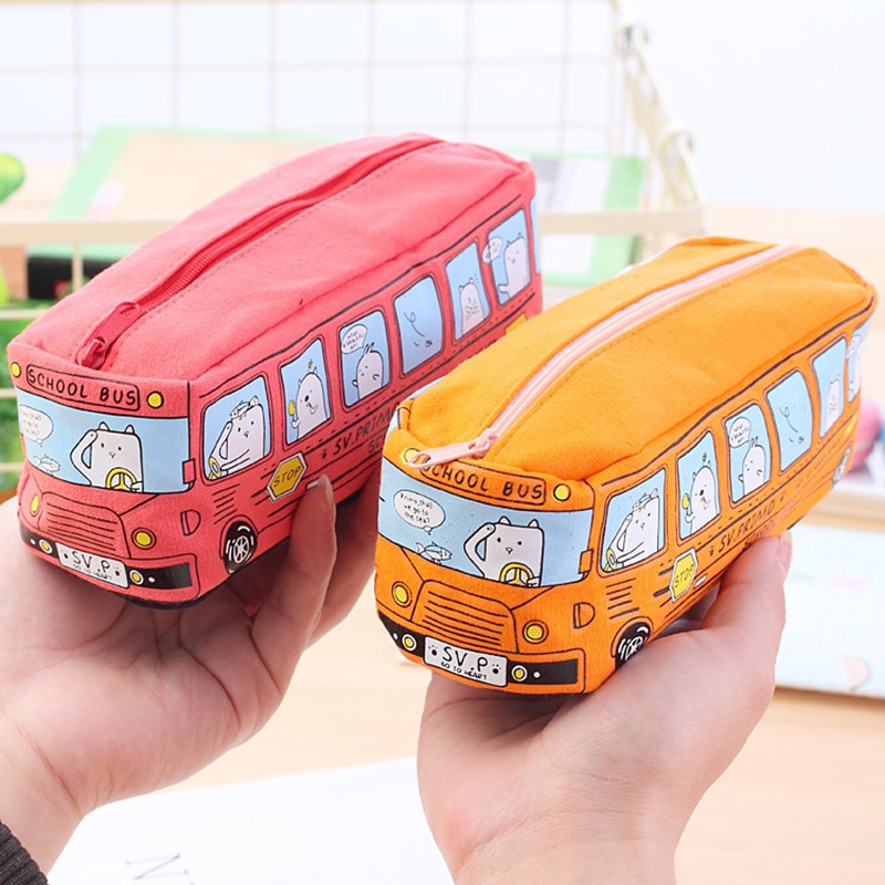 Canvas Pencil Case Bus Design