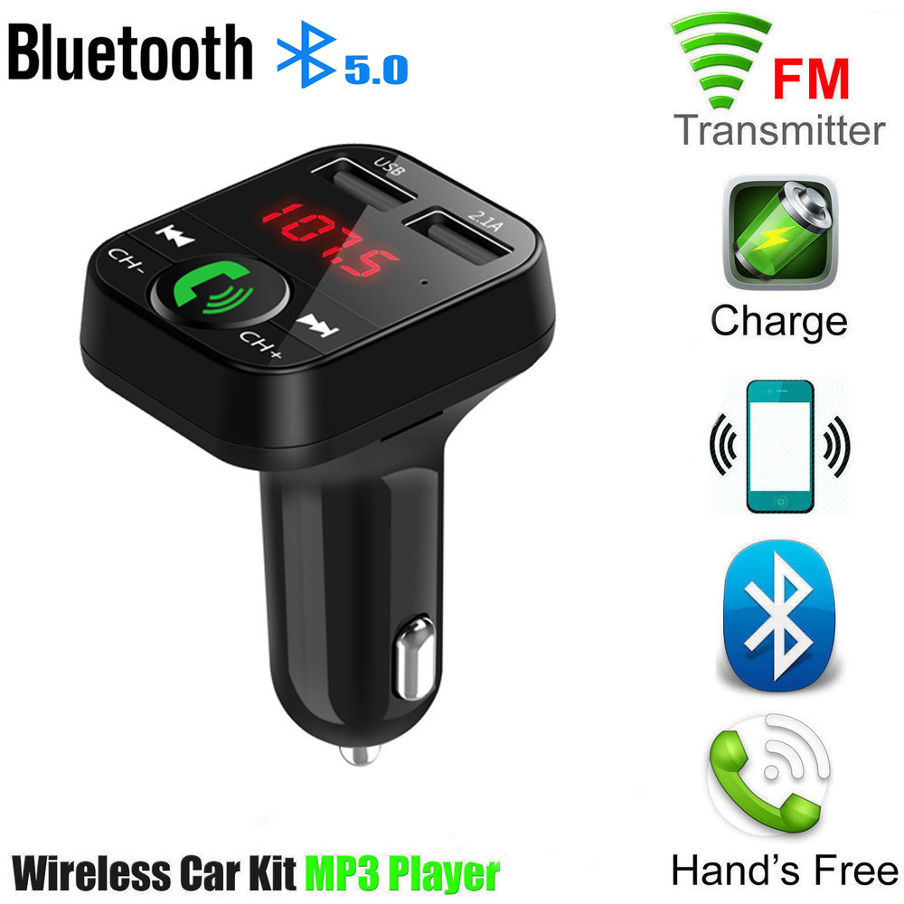 Car Bluetooth 5.0 FM Transmitter Wireless Handsfree Audio Receiver Auto MP3 Player 2.1A Dual USB Fast Charger Car Car Bluetooth 5.0 FM Transmitter Wireless Handsfree Audio Receiver Auto MP3 Player 2.1A Dual USB Fast Charger Car