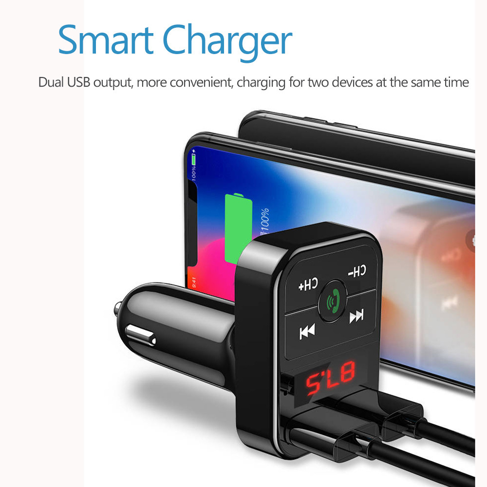 Car Bluetooth 5.0 FM Transmitter Wireless Handsfree Audio Receiver Auto MP3 Player 2.1A Dual USB Fast Charger Car Car Bluetooth 5.0 FM Transmitter Wireless Handsfree Audio Receiver Auto MP3 Player 2.1A Dual USB Fast Charger Car