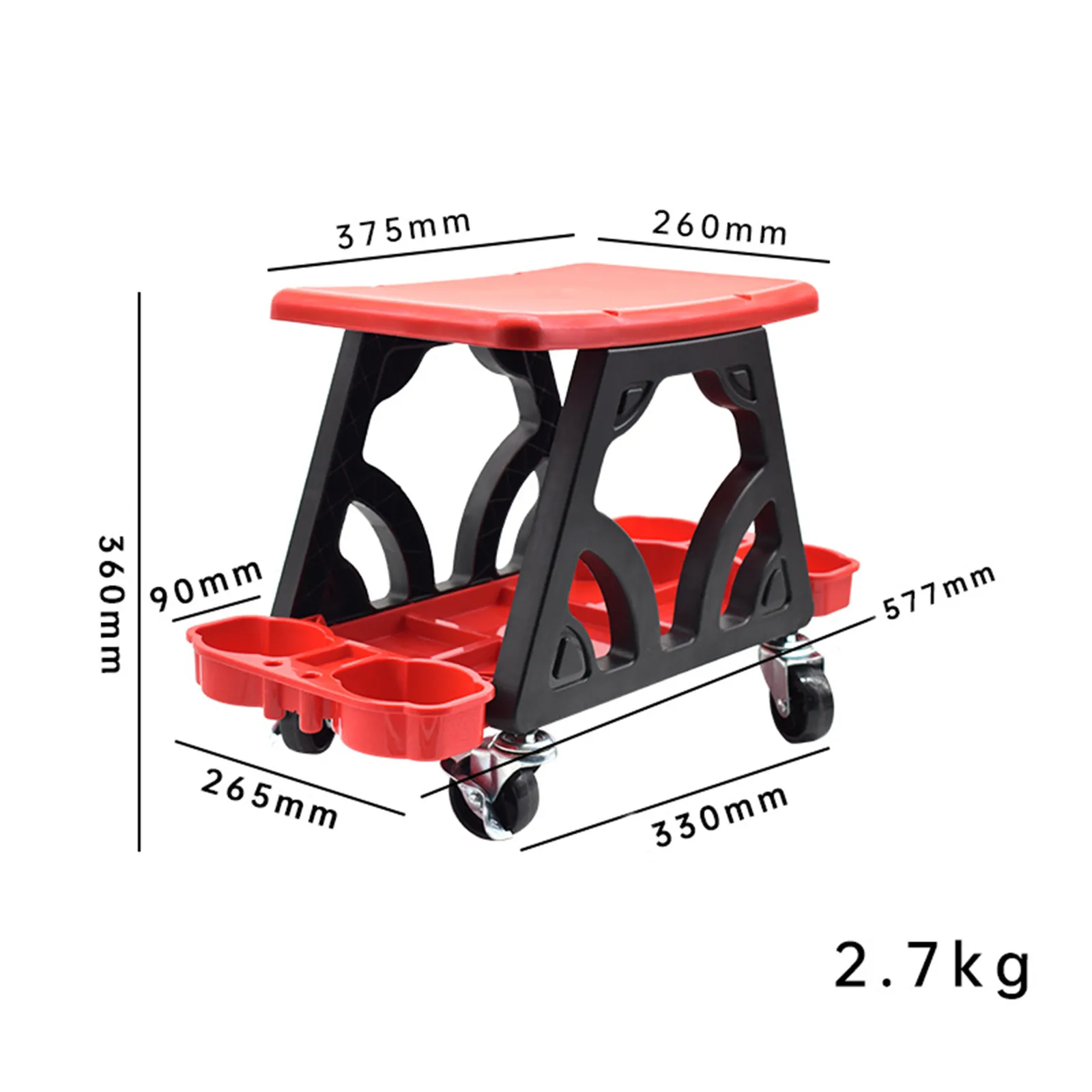 Car Detailing Stool Chair with Storage Holder Auto Workshop Bench Wheels Roller Creeper Seat Roller Mechanics Seat for