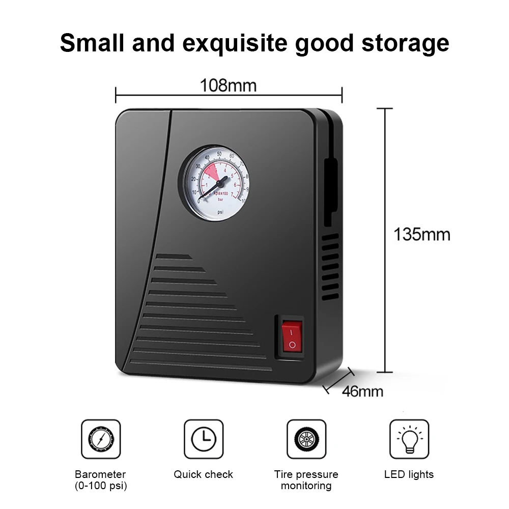 Car Electric Air Pump Mini Tire Inflator 12V 100PSI 35L/Min Portable Air Compressor For Car Motorcycles Bicycle Ball