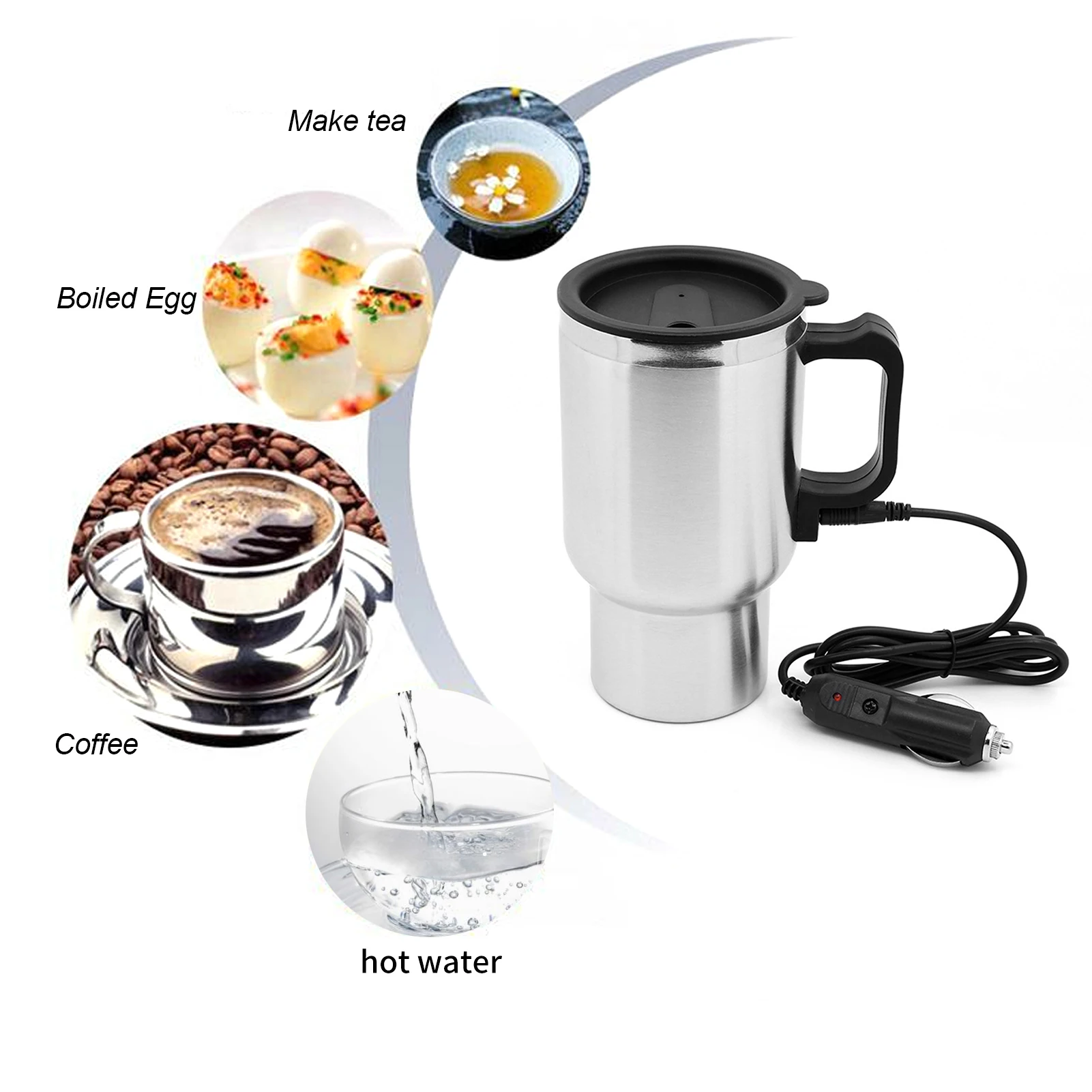Car Electric Kettle Stainless Steel 450ml Kettle Pot Heated Automatic Shut Off for Water Tea Coffee Milk Car Kettle